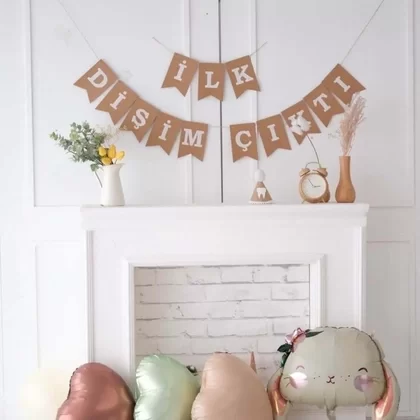 Ilk Dişim Çıktı Flama Yazı Banner Kraft Beyaz