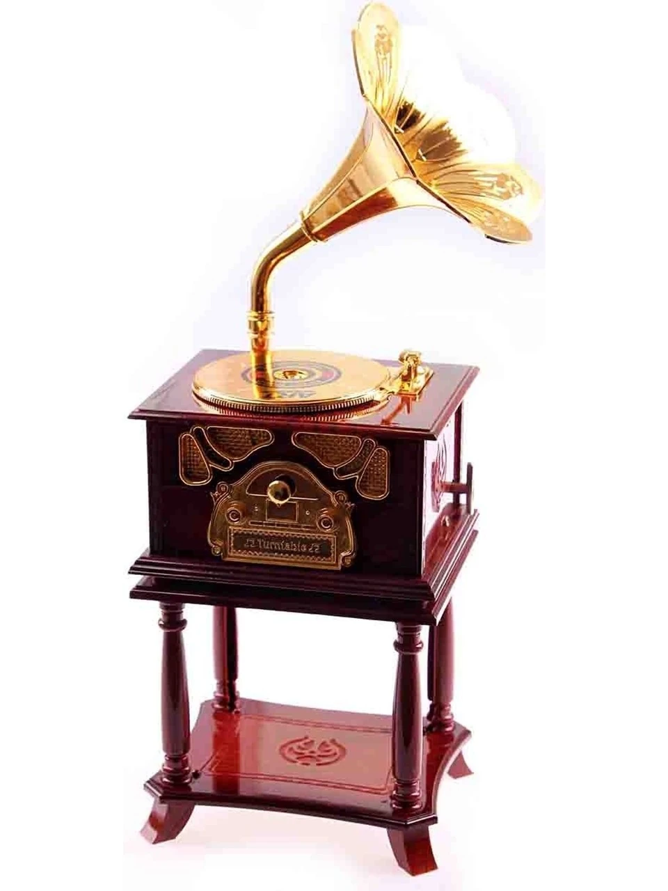 Nostaljik Sehpalı Ahşap Görünümlü Gramafon Müzik Kutusu