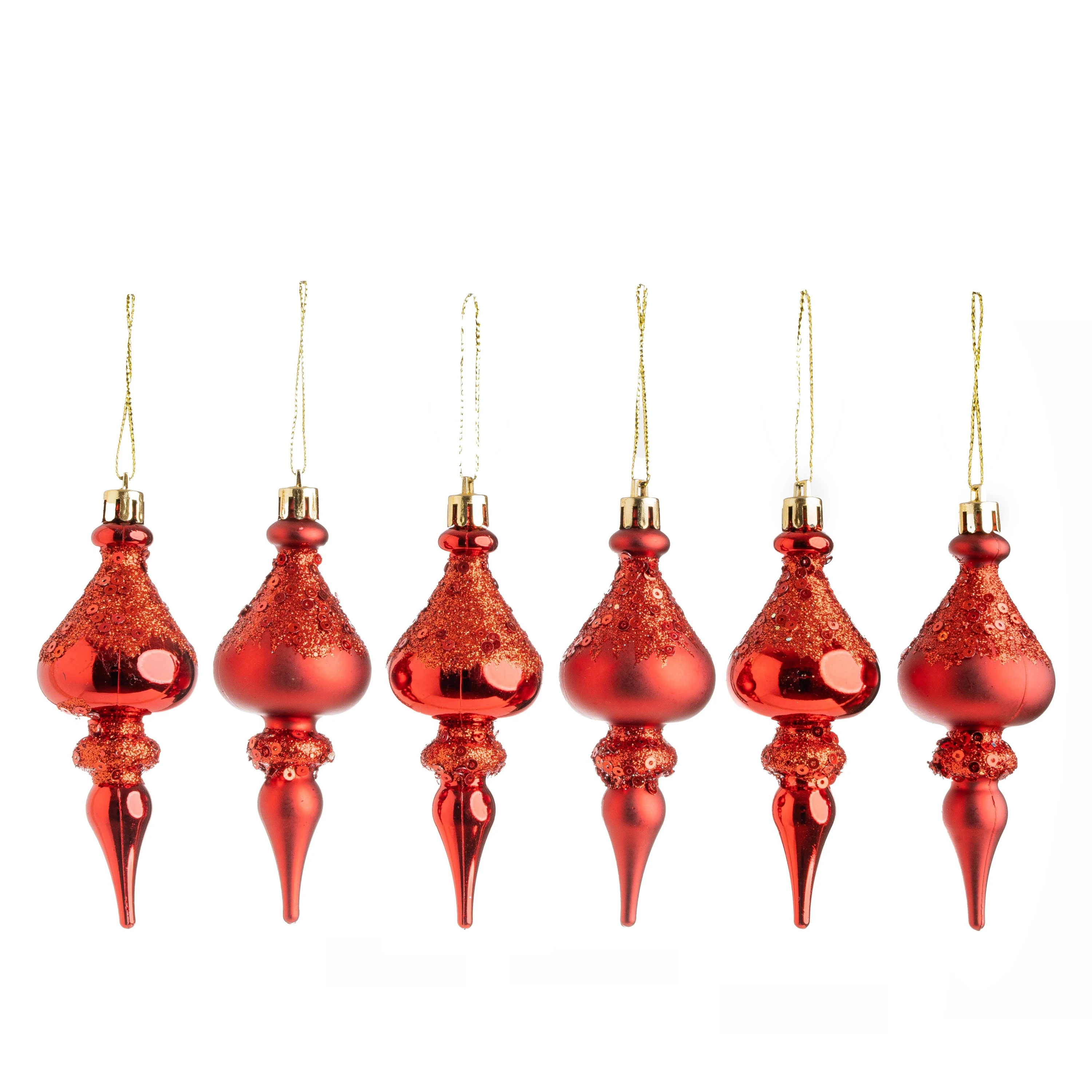 Yılbaşı Süsü 6'lı Pullu Konik Kırmızı 10 cm