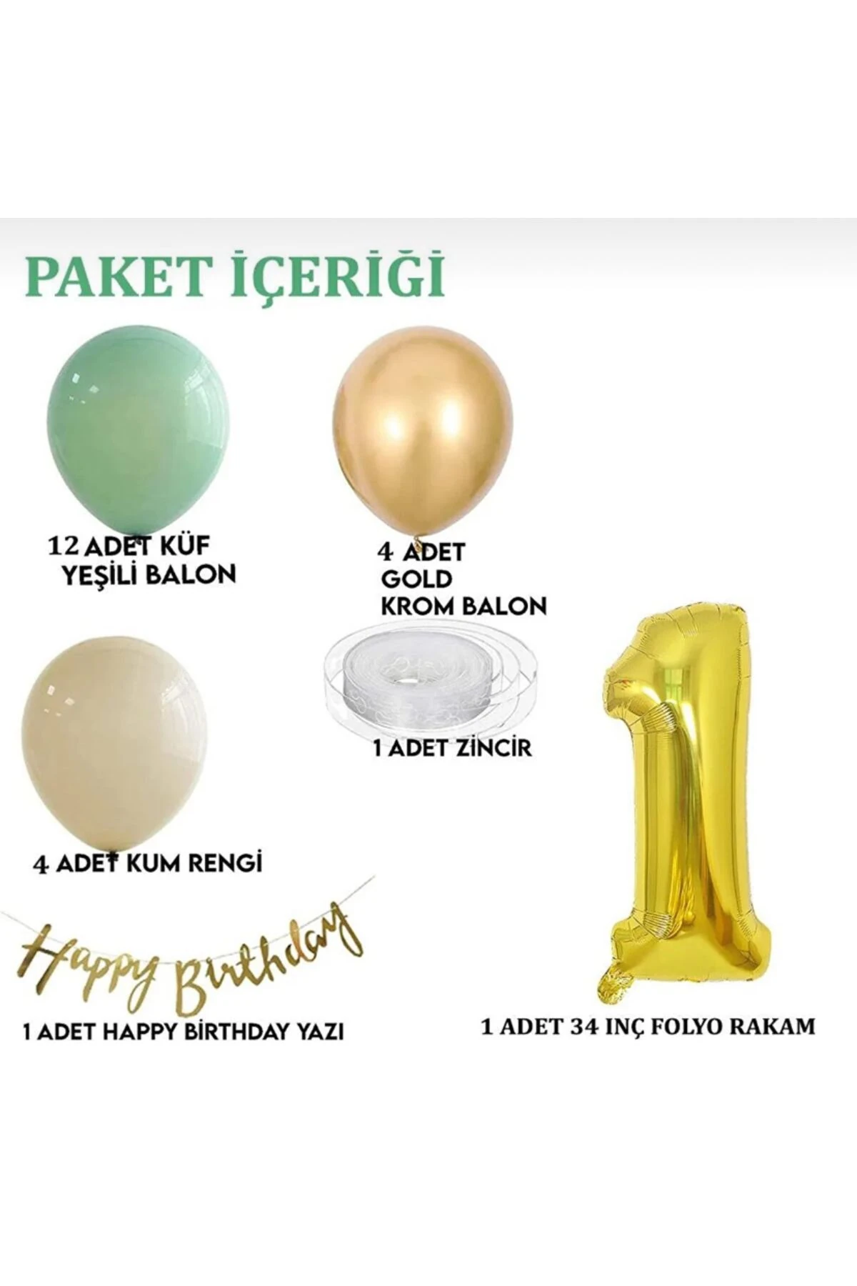 1 yaş küf yeşili deniz kumu krom gold balon seti