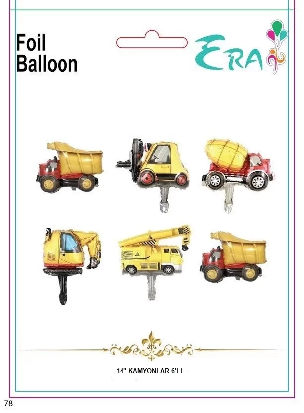 Folyo Balon Era Çin 14" Kamyonlar 6'lı Set