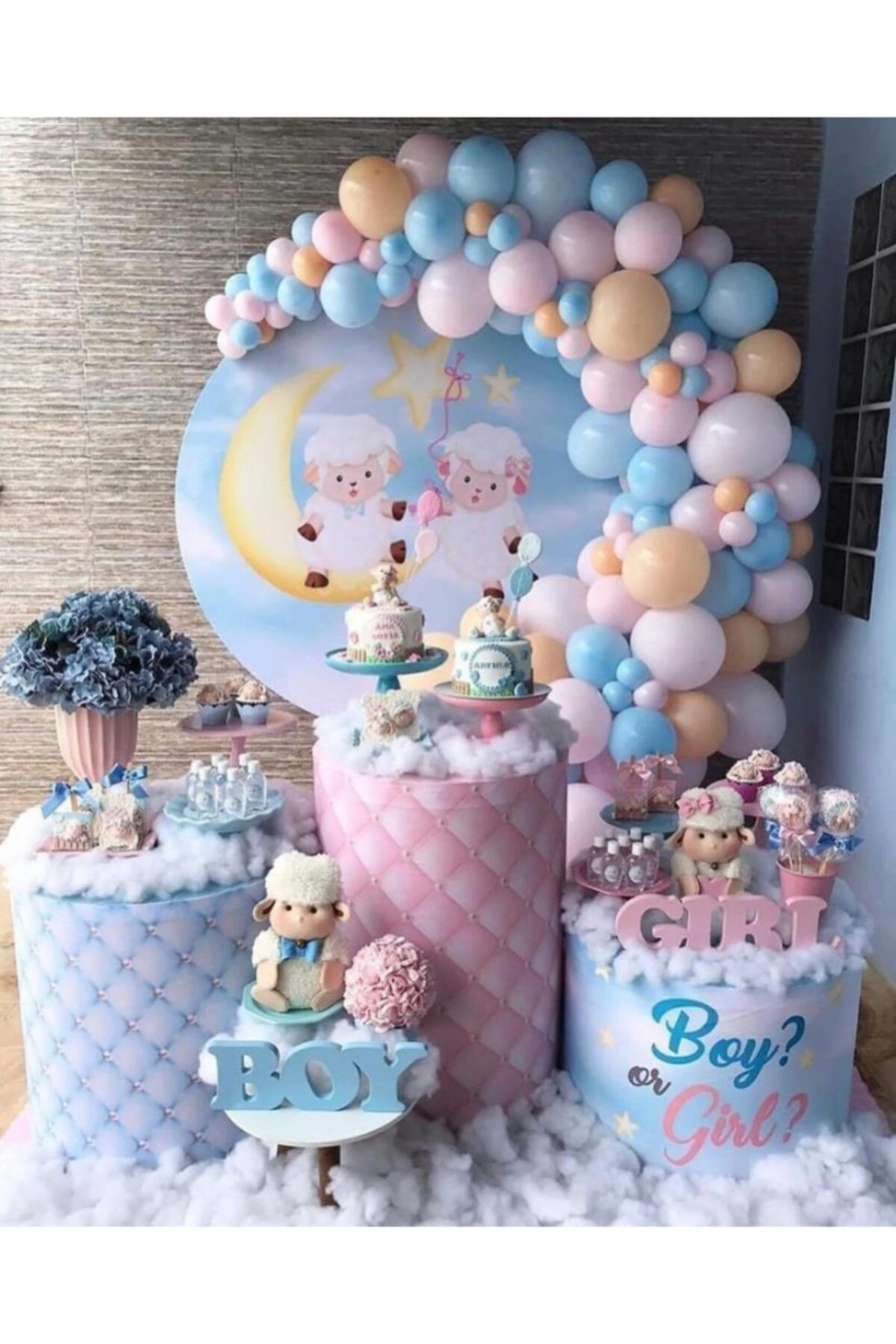 100 Adet Cinsiyet Belirleme Balon Zinciri Mavi Pembe Somon Renk