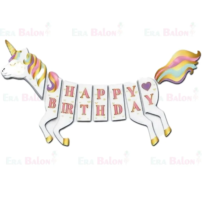 Banner 3D Unicorn Happy Bırthday