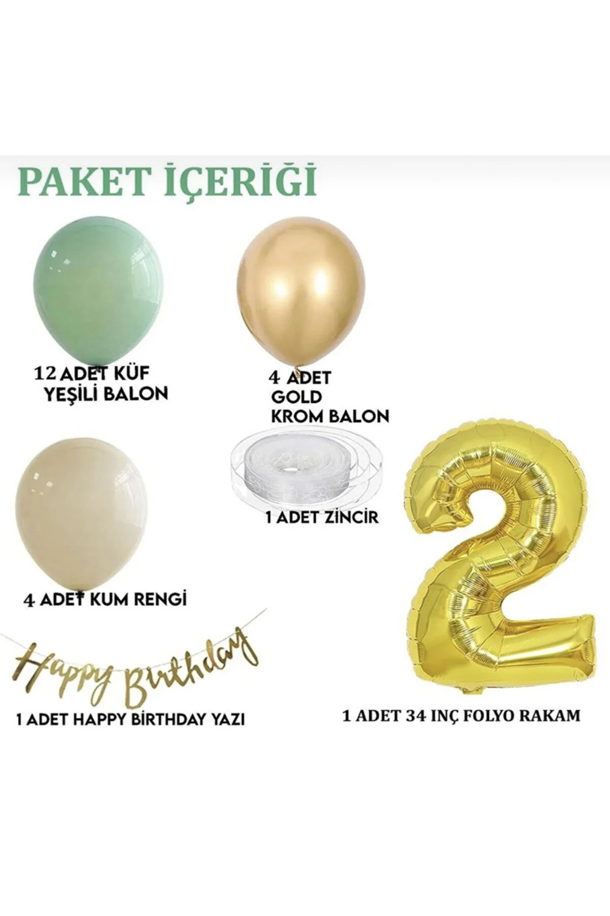 2 yaş balon seti küf yeşili krom gold deniz kumu