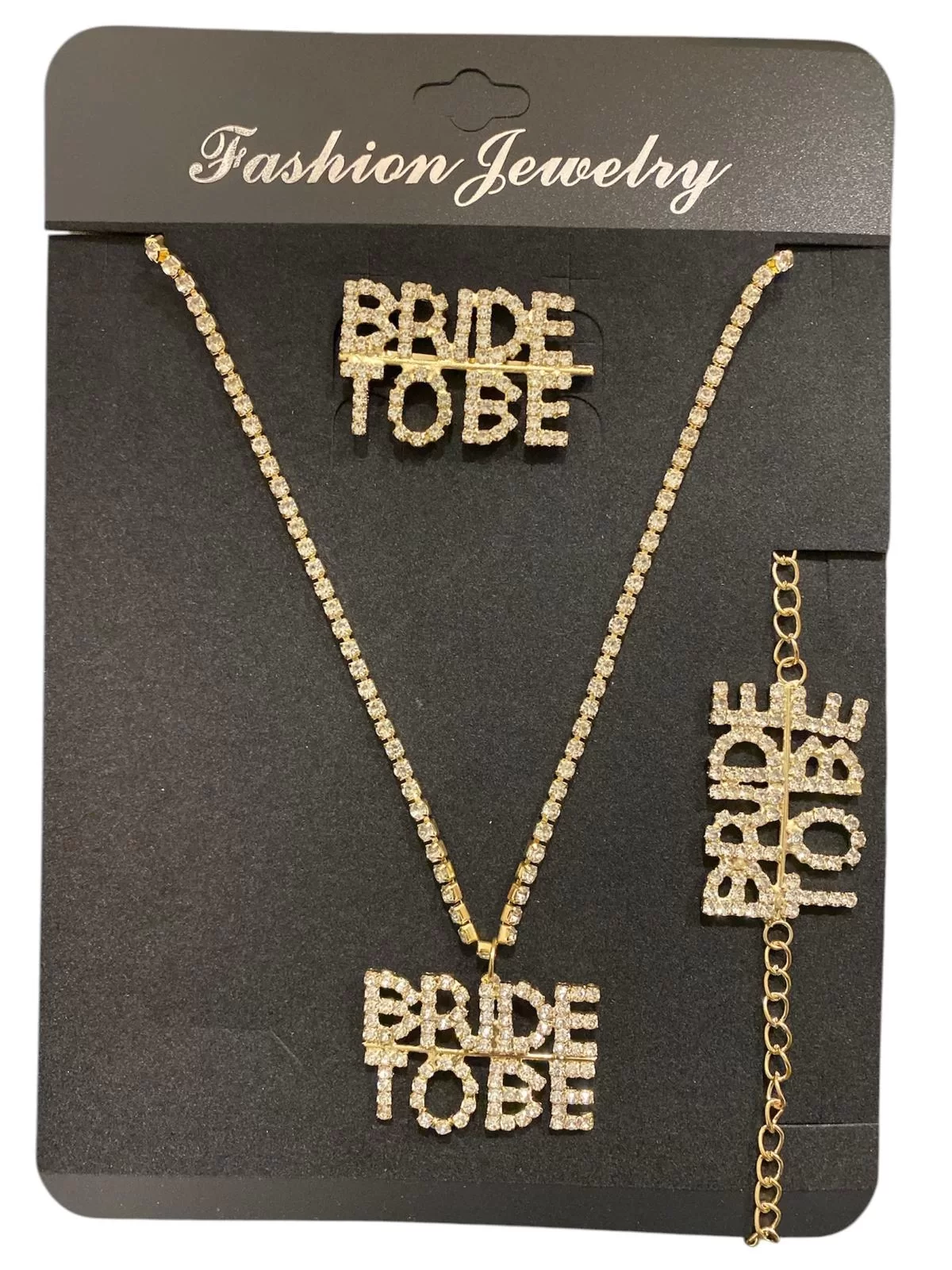 Set Kolye-Bileklik-Toka Taşlı Bride To Be Altın