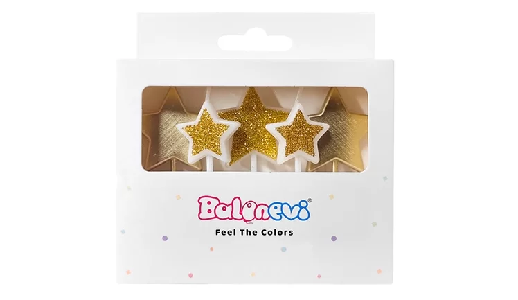 Balonevi YILDIZ ŞEKİLLİ GOLD&BEYAZ MUM 5'Lİ