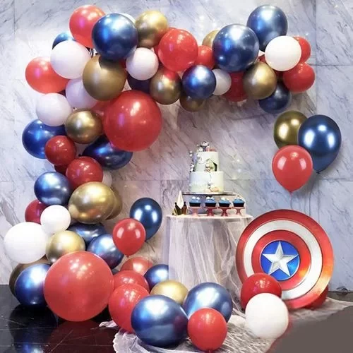 Balon Zinciri - Gold Mavi Kırmızı Beyaz 100 adet