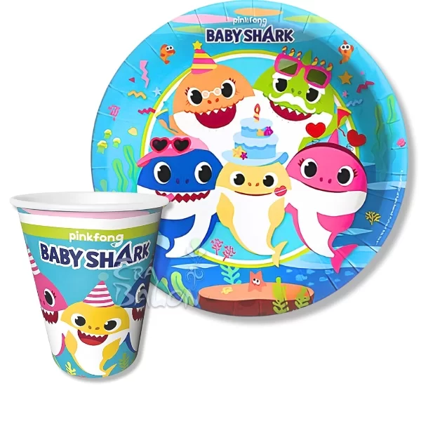 Tabak-Bardak Lisanslı Baby Shark 8'li