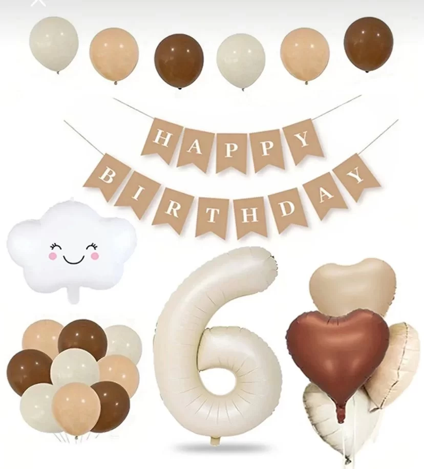 6 YAŞ Retro Doğum Günü Seti; Krem Rakam Folyo, Banner, Kalp Folyo ve Lateks Balon