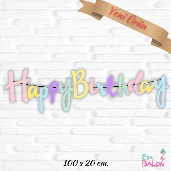 Banner Era Kaligrafi Happy Bırthday Makaron