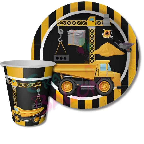 Tabak-Bardak Baskılı İnşaat 8'li