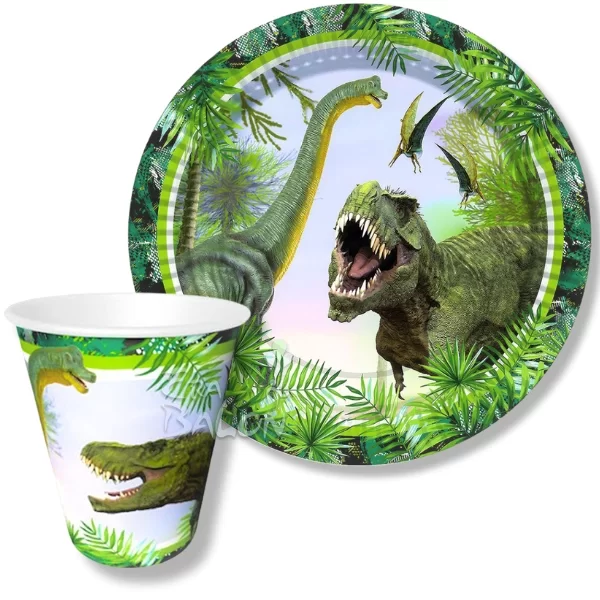 Tabak-Bardak Baskılı Vahşi Jurassik 8'li