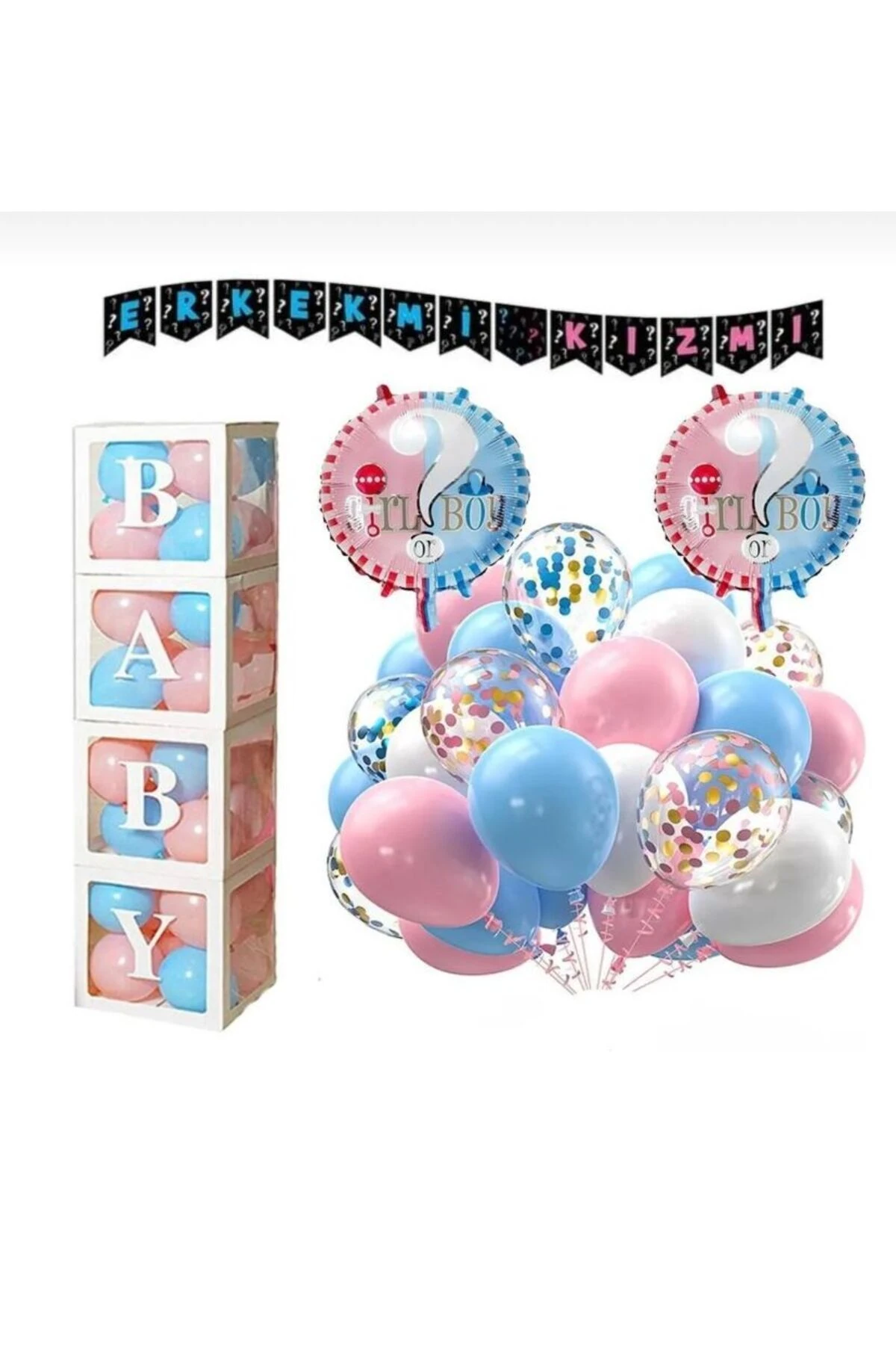 Cinsiyet Belirleme Parti Seti; Baby Kutu, Banner, Folyo Balon