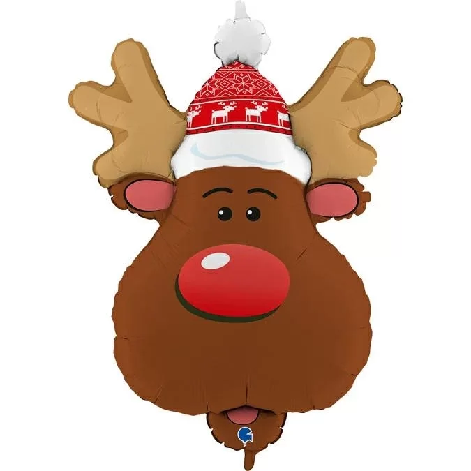 Folyo Balon Grabo 34" P. Smiley Reindeer Head