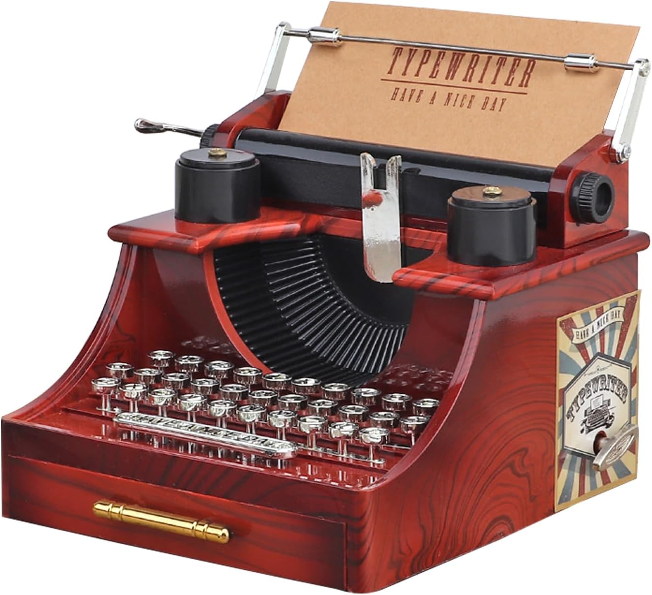 Fayemint Daktilo Müzik Kutusu, Mini Vintage Müzik Kutusu, Çekmeceli