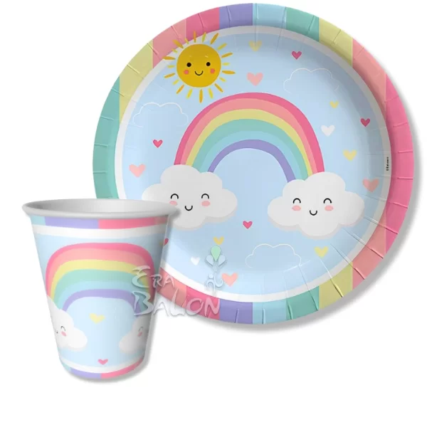 Tabak-Bardak Baskılı Gökkuşağı Bulut 8'li