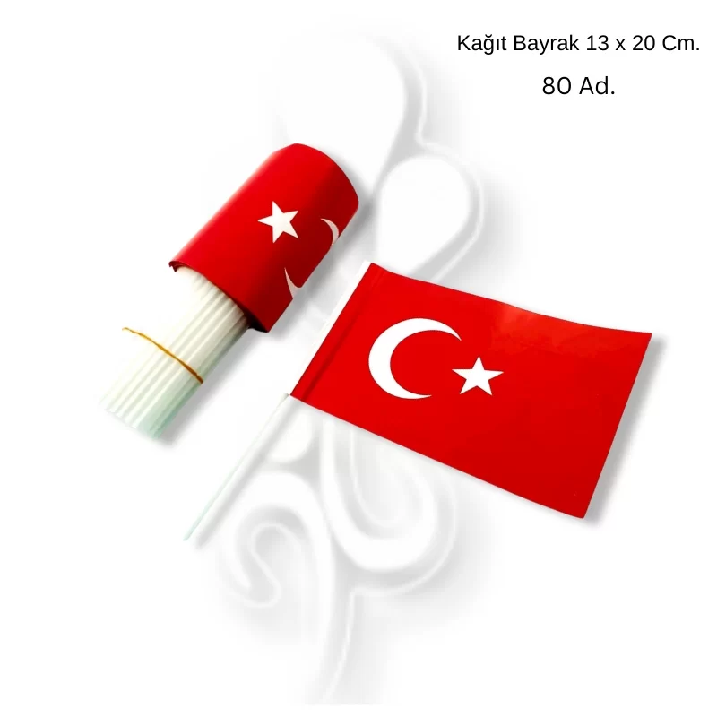 Türk Bayrağı Çıtalı - Kağıt 13x20 Cm 80'li