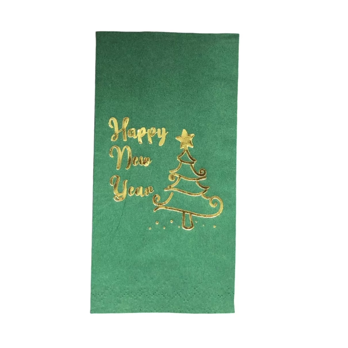 Peçete Çam Ağacı Happy New Year Yeşil'e Altın Baskı 16'lı