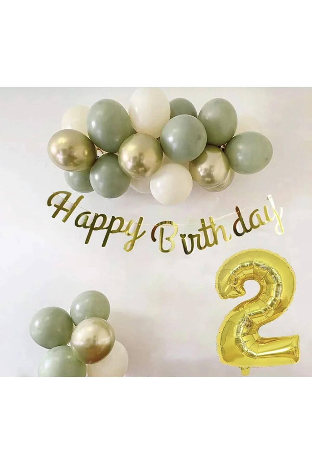 2 yaş balon seti küf yeşili krom gold deniz kumu