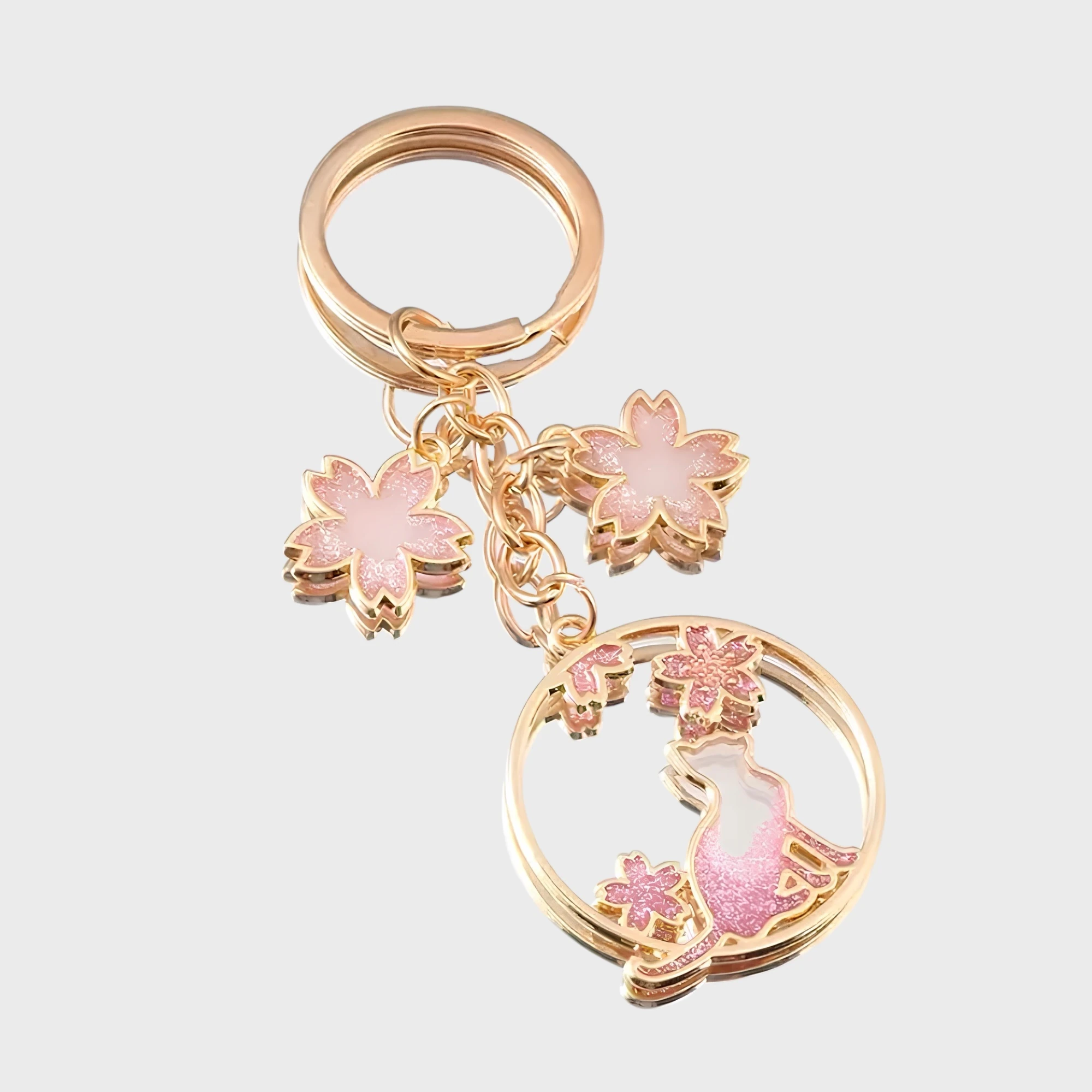 Pembe Çiçekli Kedi Anahtarlık