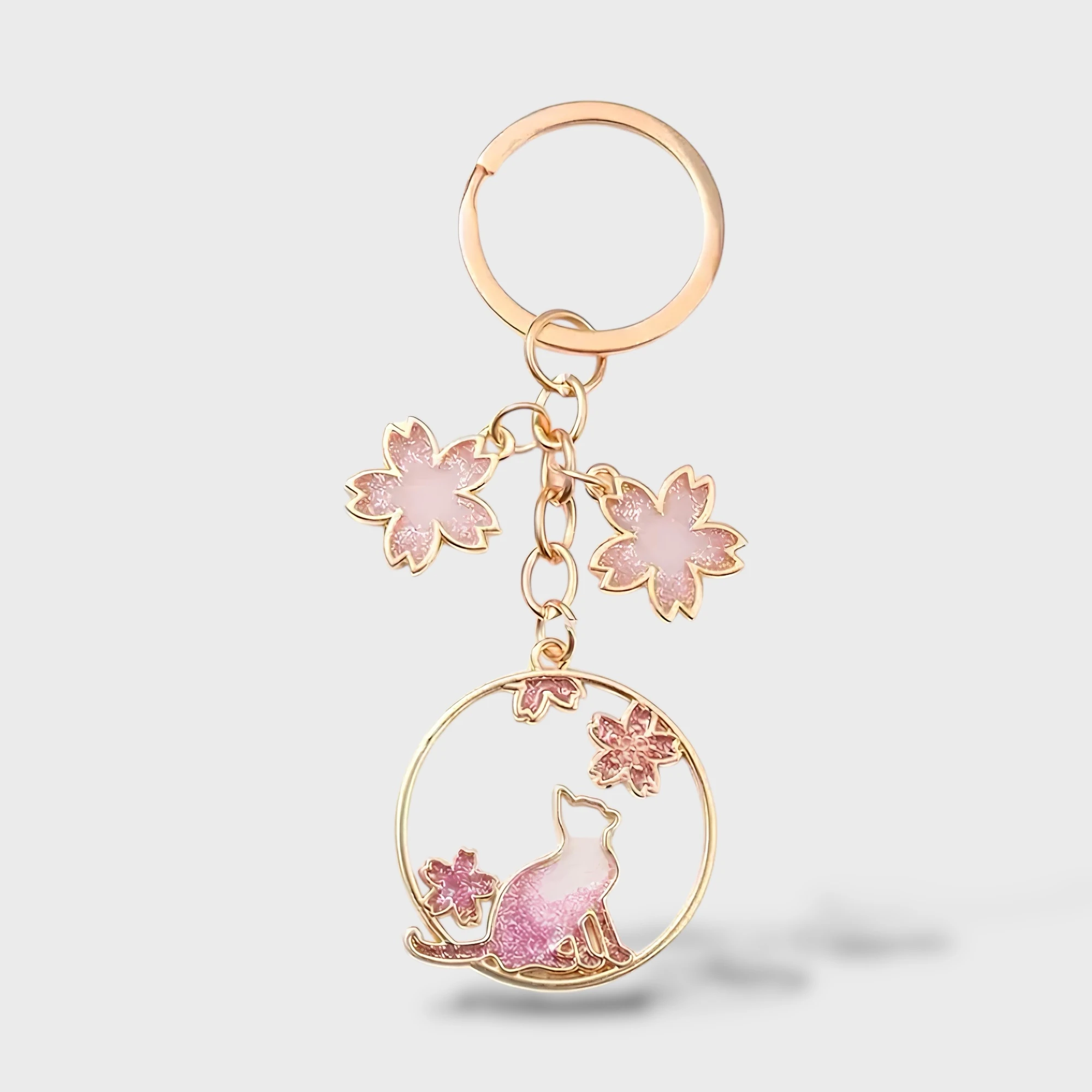 Pembe Çiçekli Kedi Anahtarlık