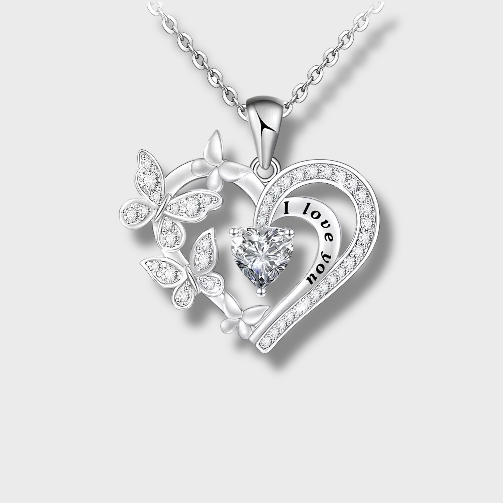 I Love You Kelebek Kalp Kolye