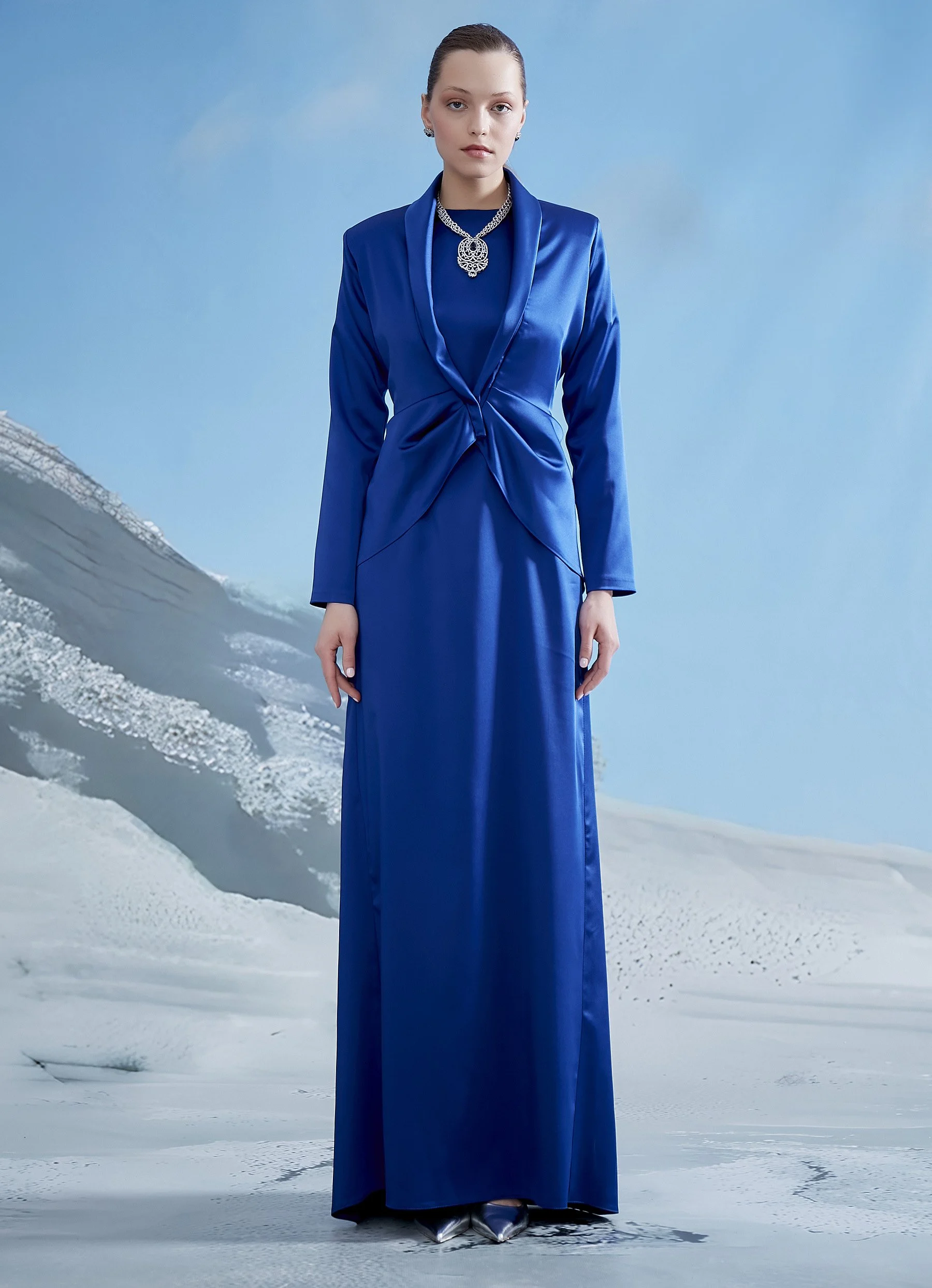 MAVİ KOLSUZ ELBİSE CEPKEN TAKIM