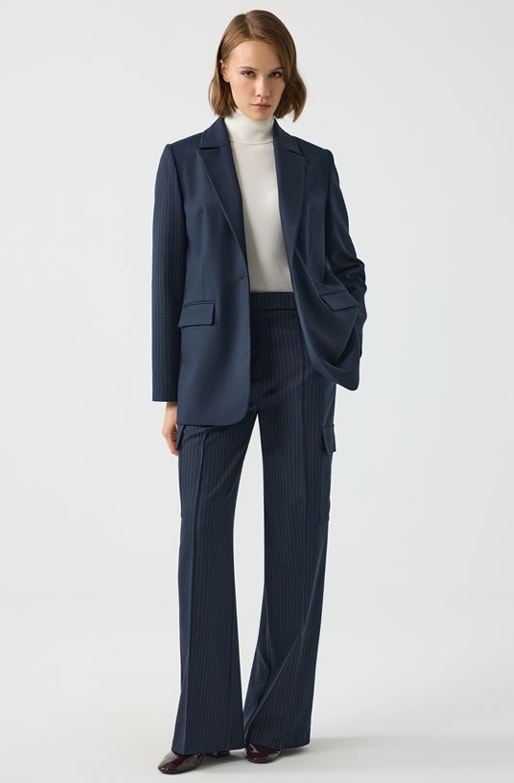 ARKASI DÜĞMELİ ÇİZGİLİ BLAZER CEKET