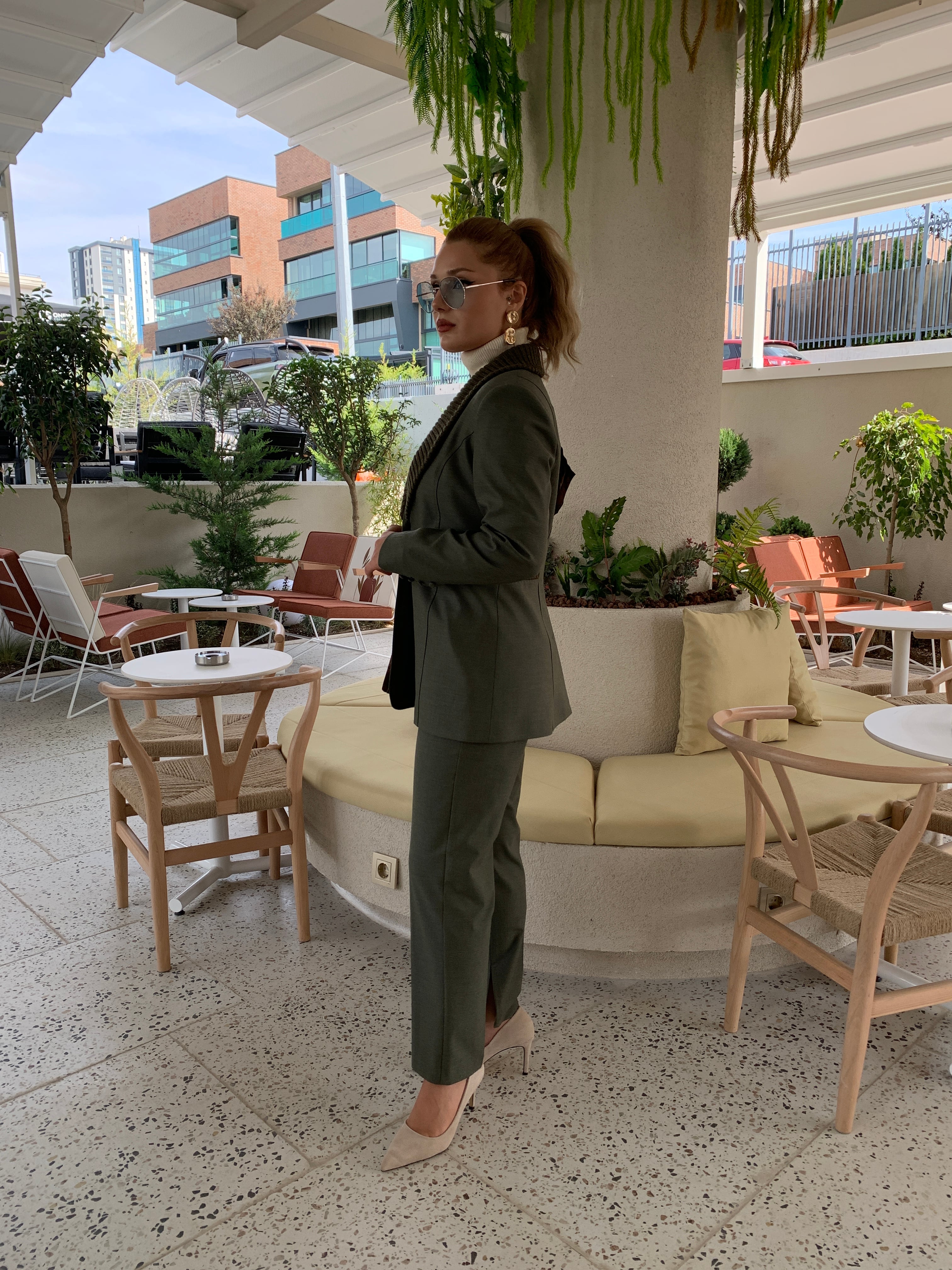 HAKİ TRİKO DETAYLI BLAZER CEKET