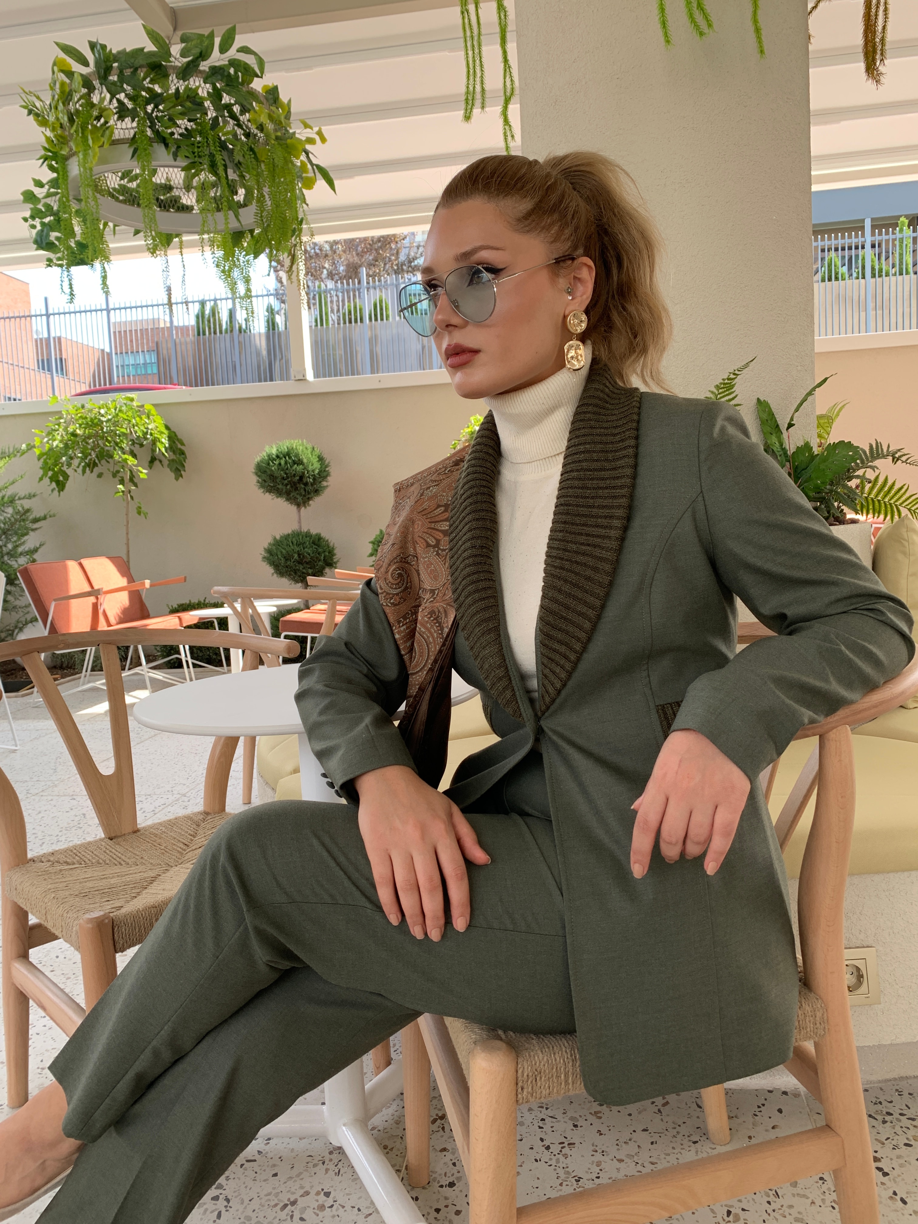 HAKİ TRİKO DETAYLI BLAZER CEKET