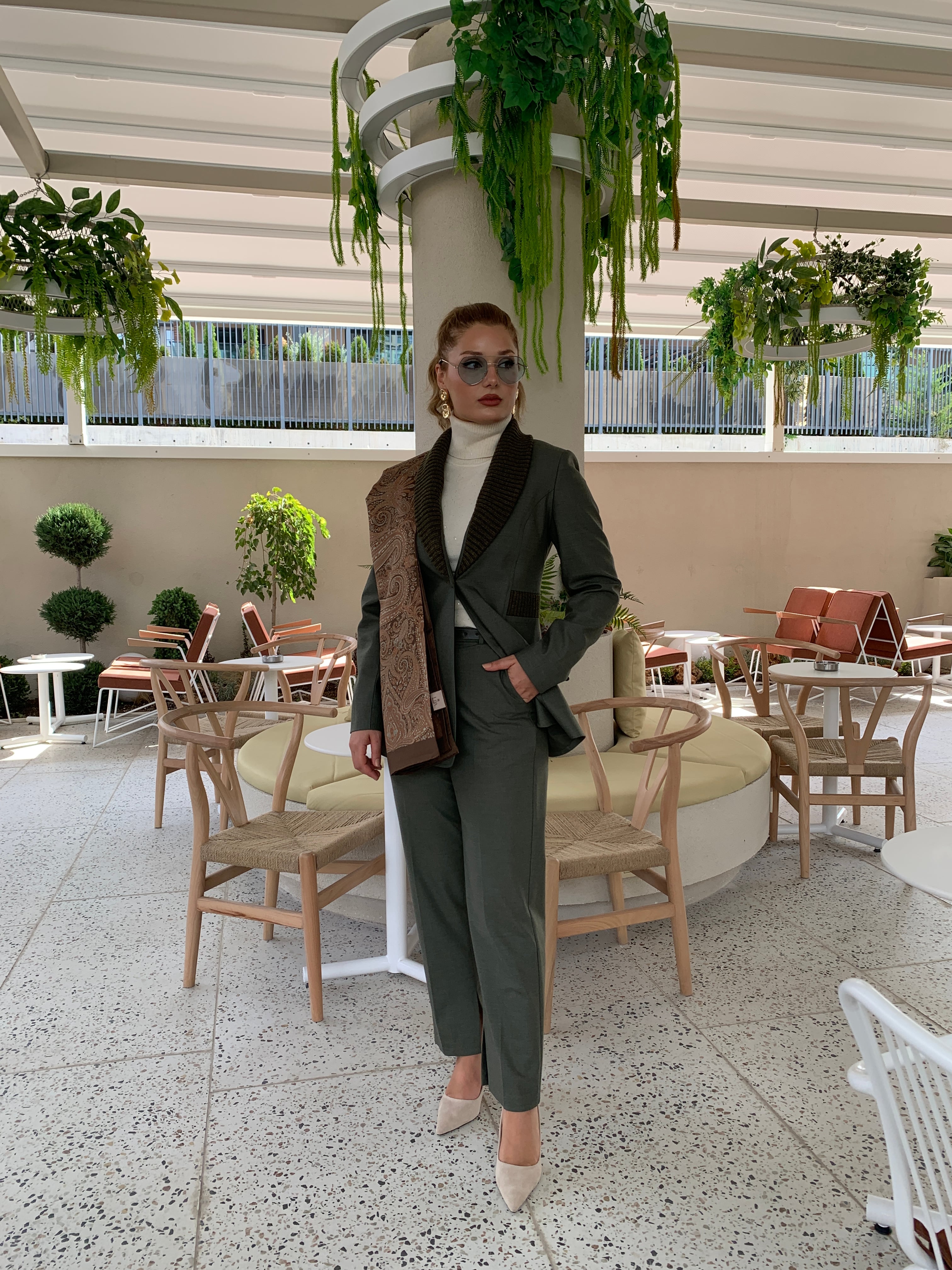 HAKİ TRİKO DETAYLI BLAZER CEKET