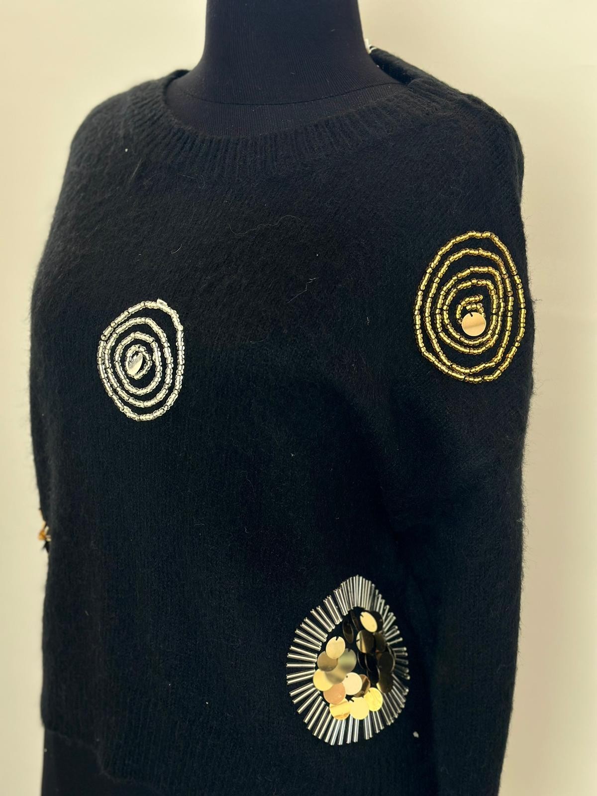 SİYAH ANGORA GOLD TAŞLI KAZAK
