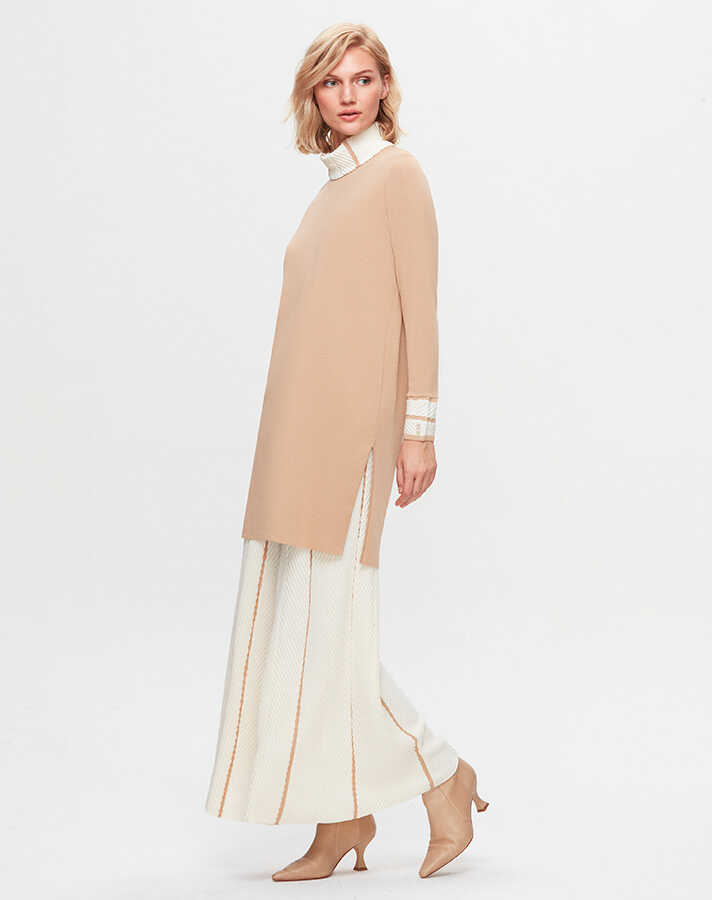 MİSS DALİDA YAKASI VE BİLEĞİ ÖRGÜ TEKNİKLİ UZUN TUNİK