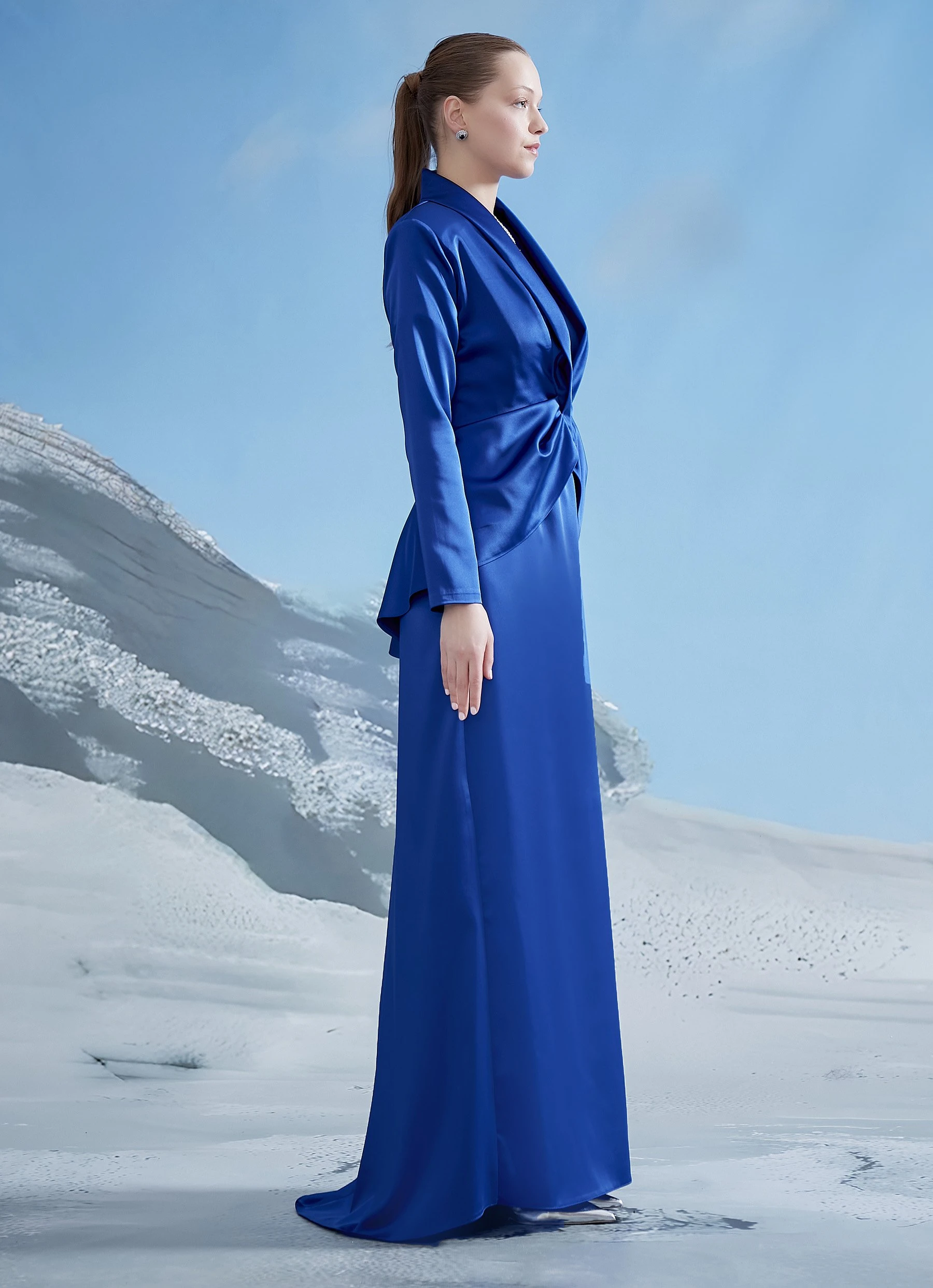 MAVİ KOLSUZ ELBİSE CEPKEN TAKIM