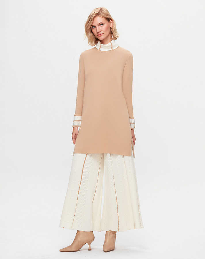 MİSS DALİDA YAKASI VE BİLEĞİ ÖRGÜ TEKNİKLİ UZUN TUNİK