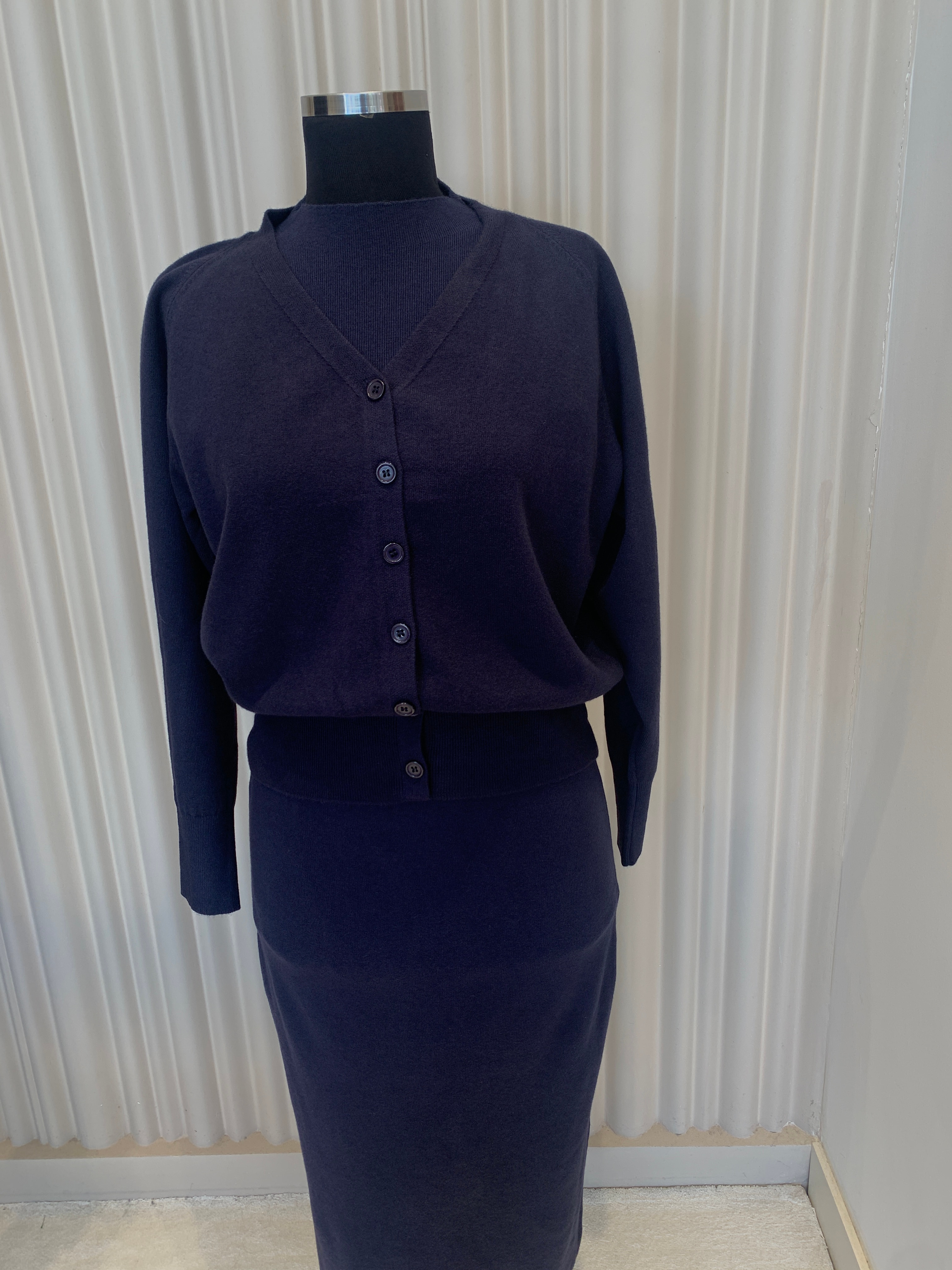 İTHAL LACİVERT TRİKO HIRKA ELBİSE TAKIM