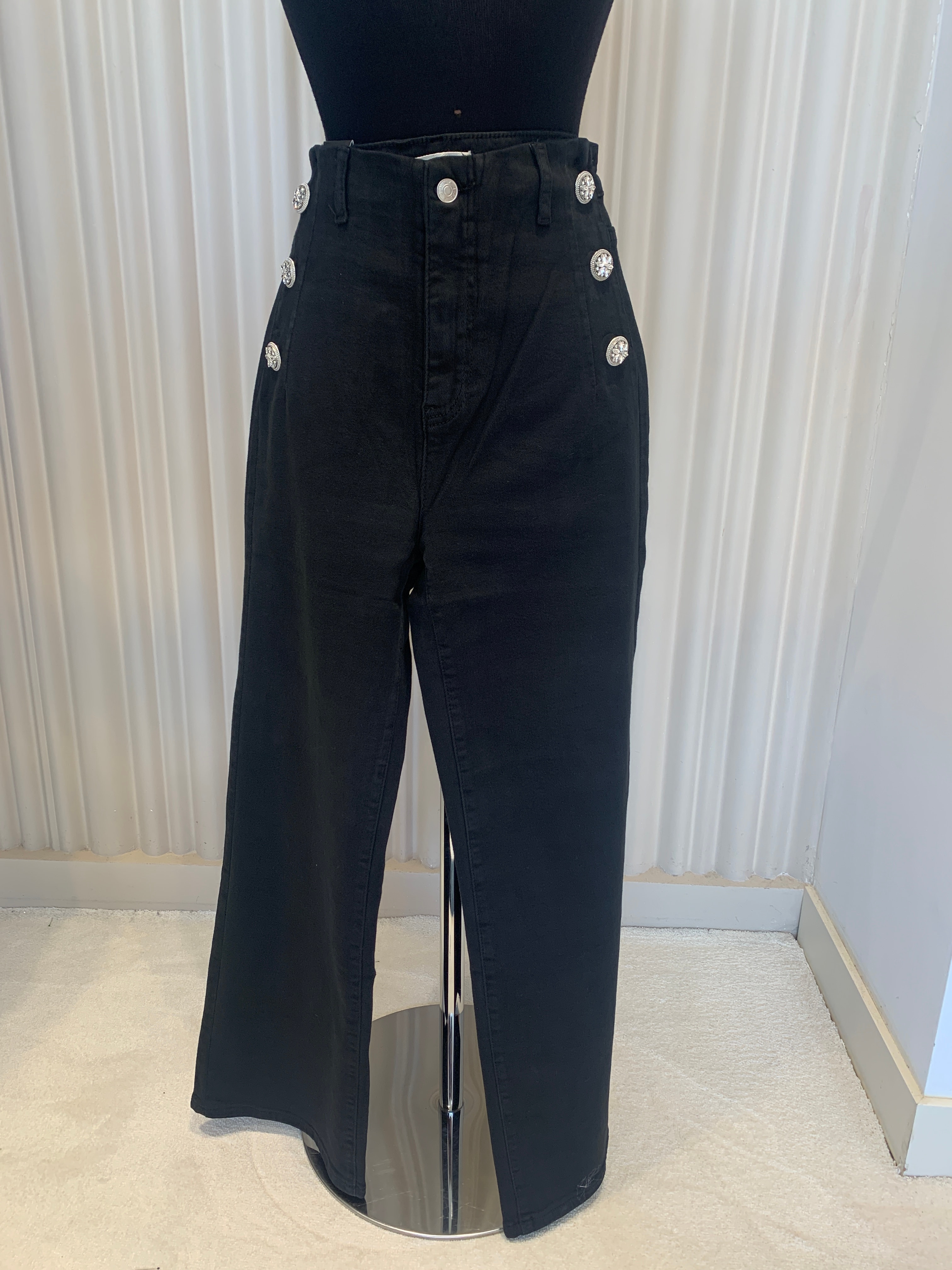 GÜMÜŞ DÜĞMELİ YÜKSEK BEL PANTOLON