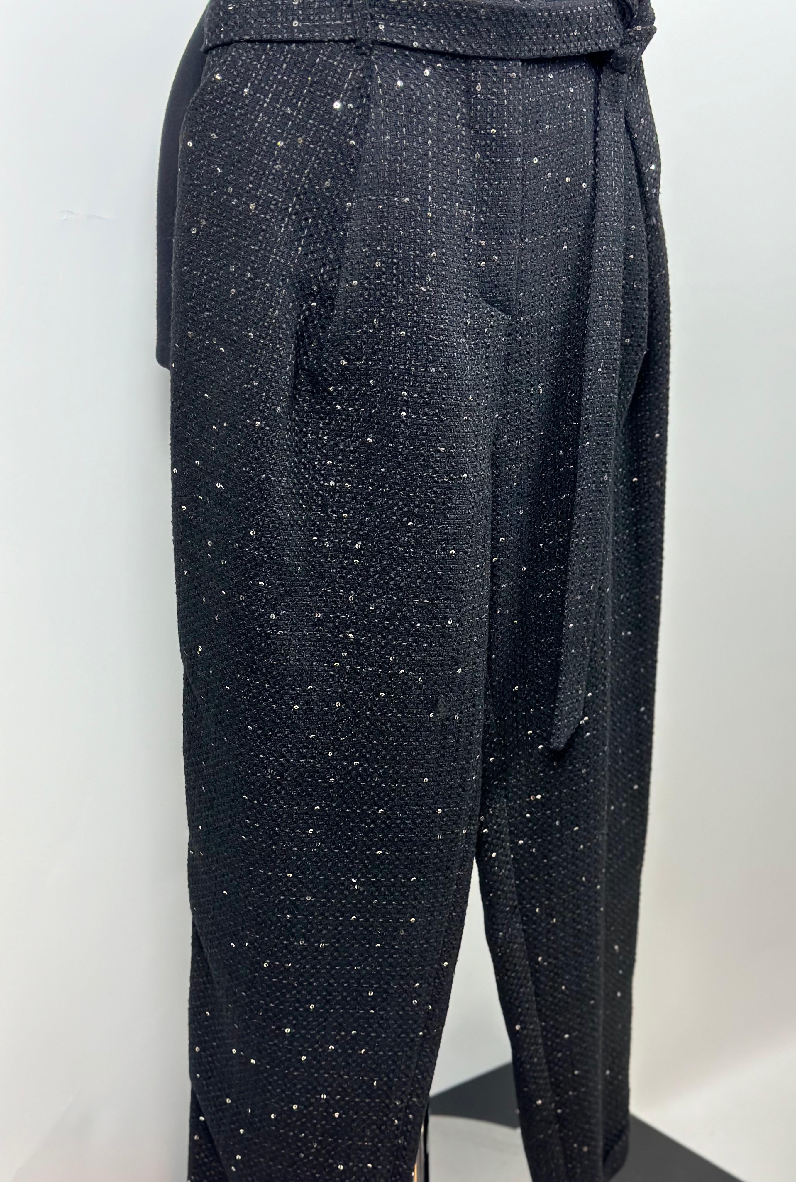 SİYAH TRİKO BELİ KEMERLİ PULLU PANTOLON