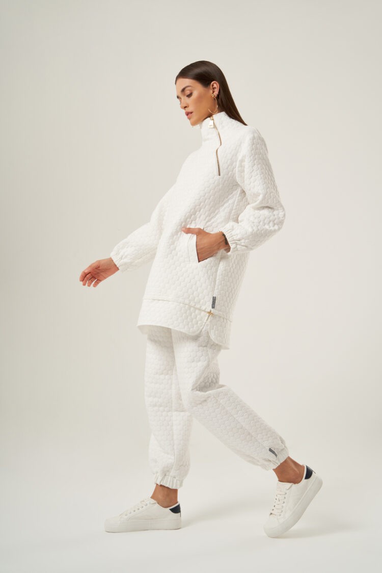 FERMUARLI KAPİTONE BEYAZ SWEAT 