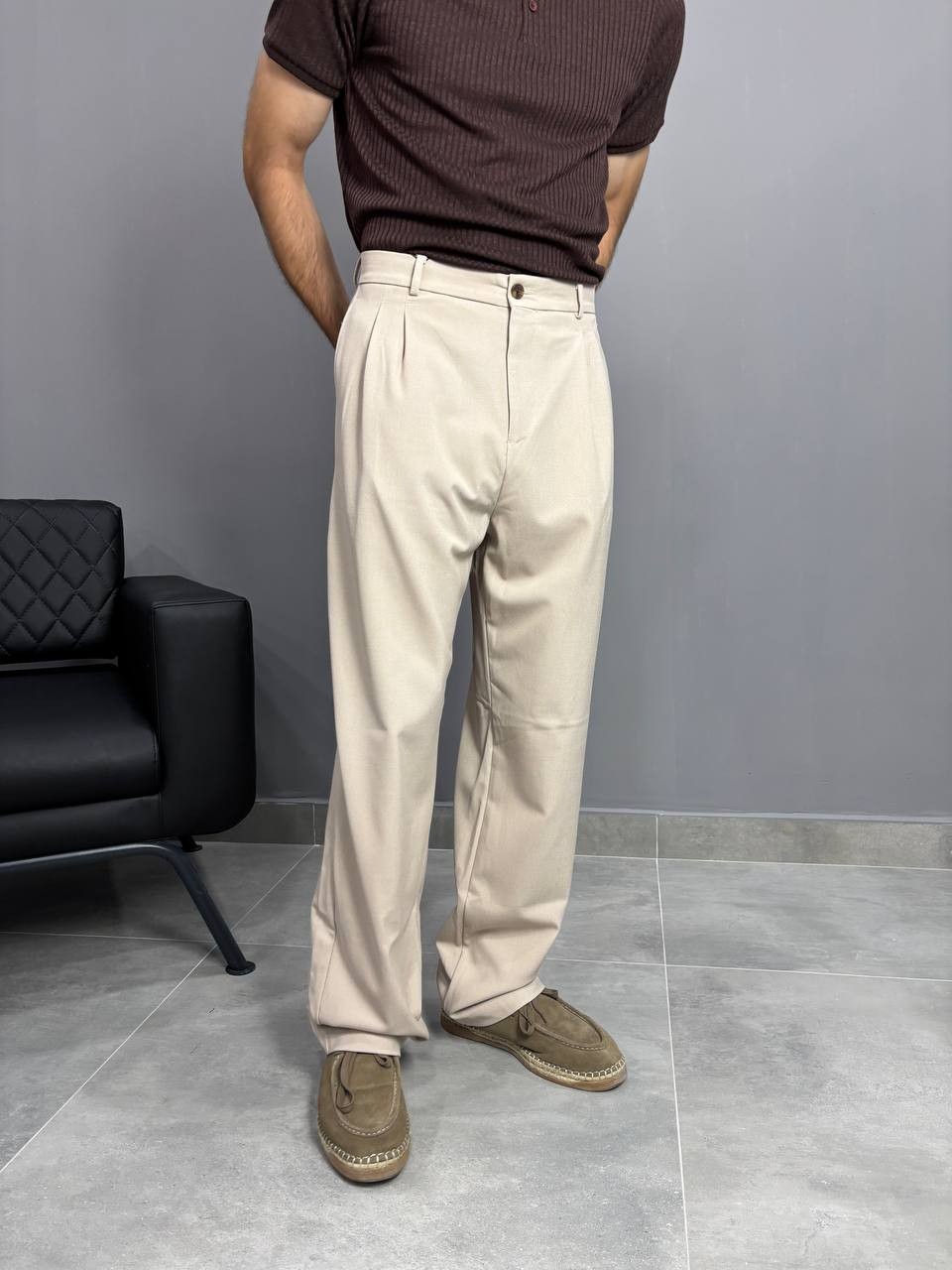 Krem Baggy Kumaş Pantolon