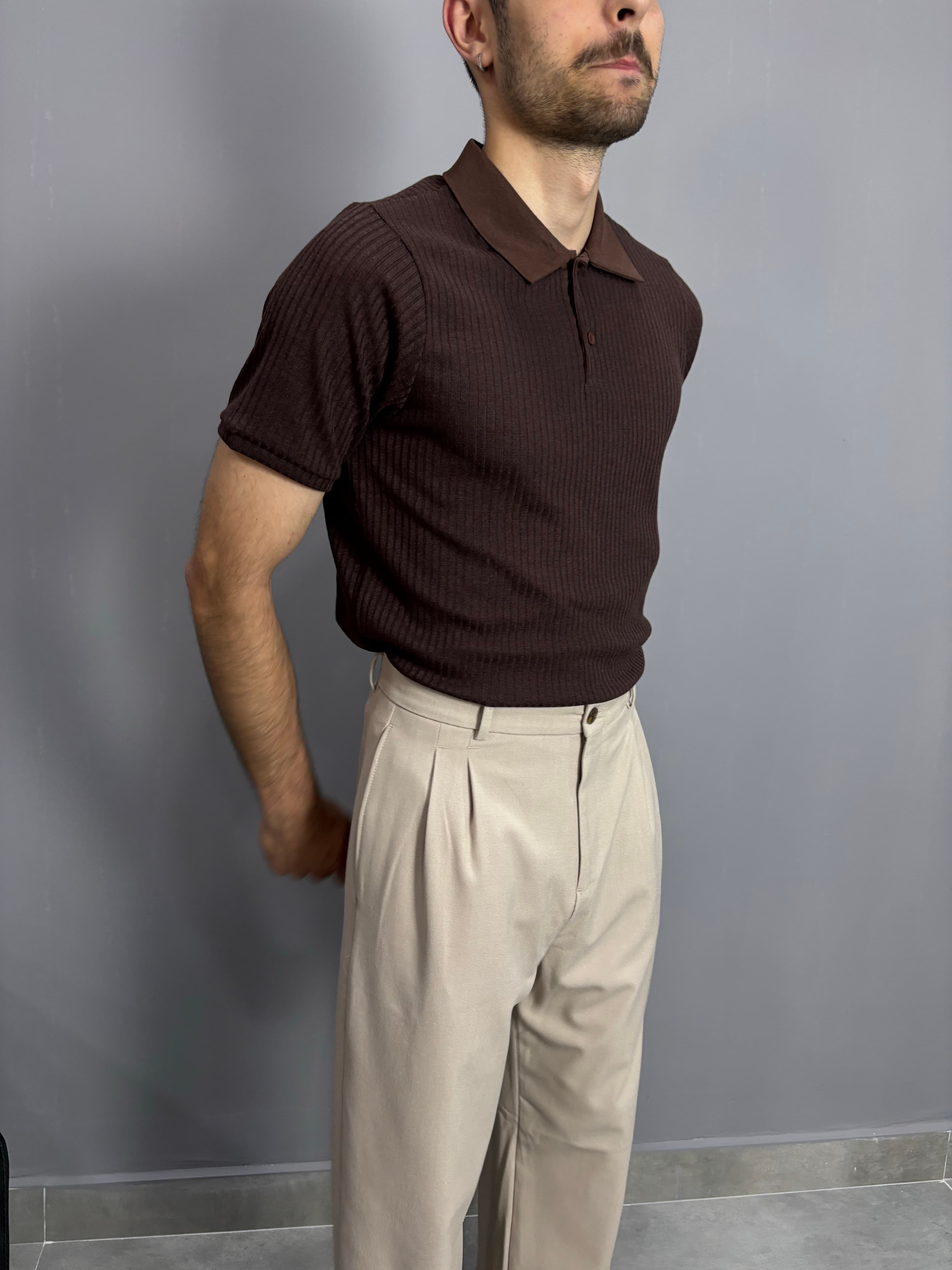 Kahverengi Triko Polo Yaka
