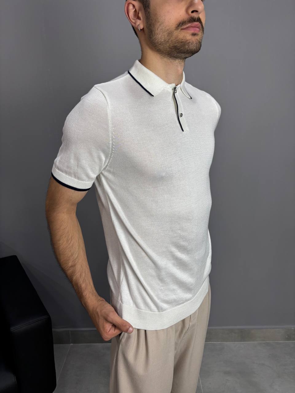 Polo Yaka Beyaz Triko T-Shirt