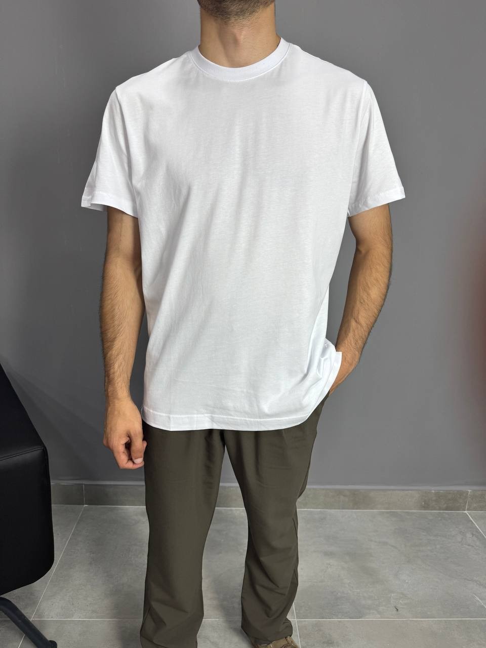 Bisiklet Yaka Beyaz Basic T-Shirt