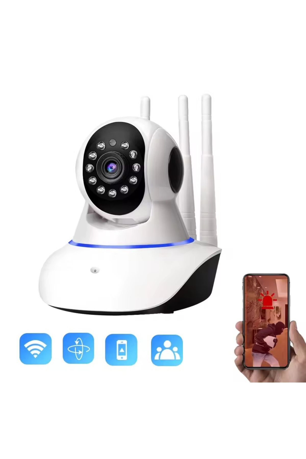 Ultra HD 360° WiFi IP Kamera | 3 Antenli, Gece Görüşlü Bebek & Güvenlik Kamerası