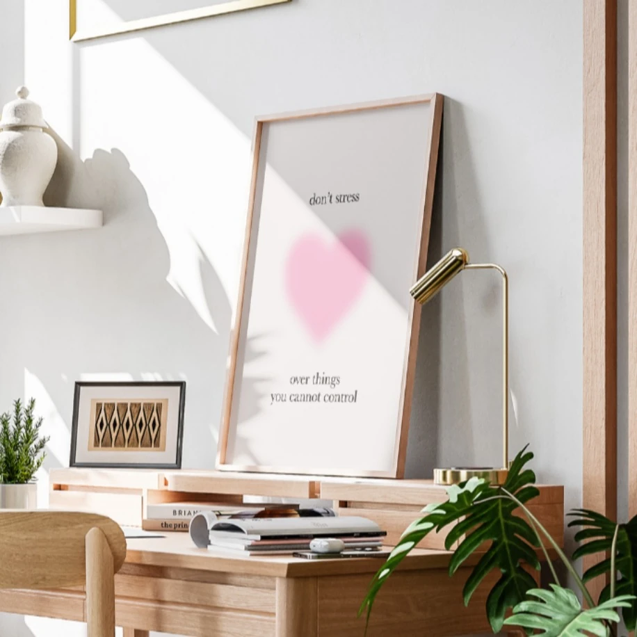 Stres Yok" Kalp Temalı Poster