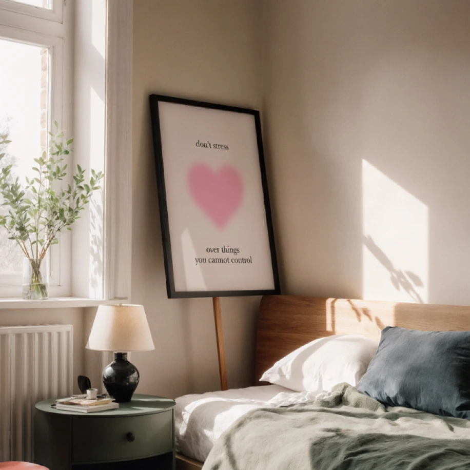 Stres Yok" Kalp Temalı Poster