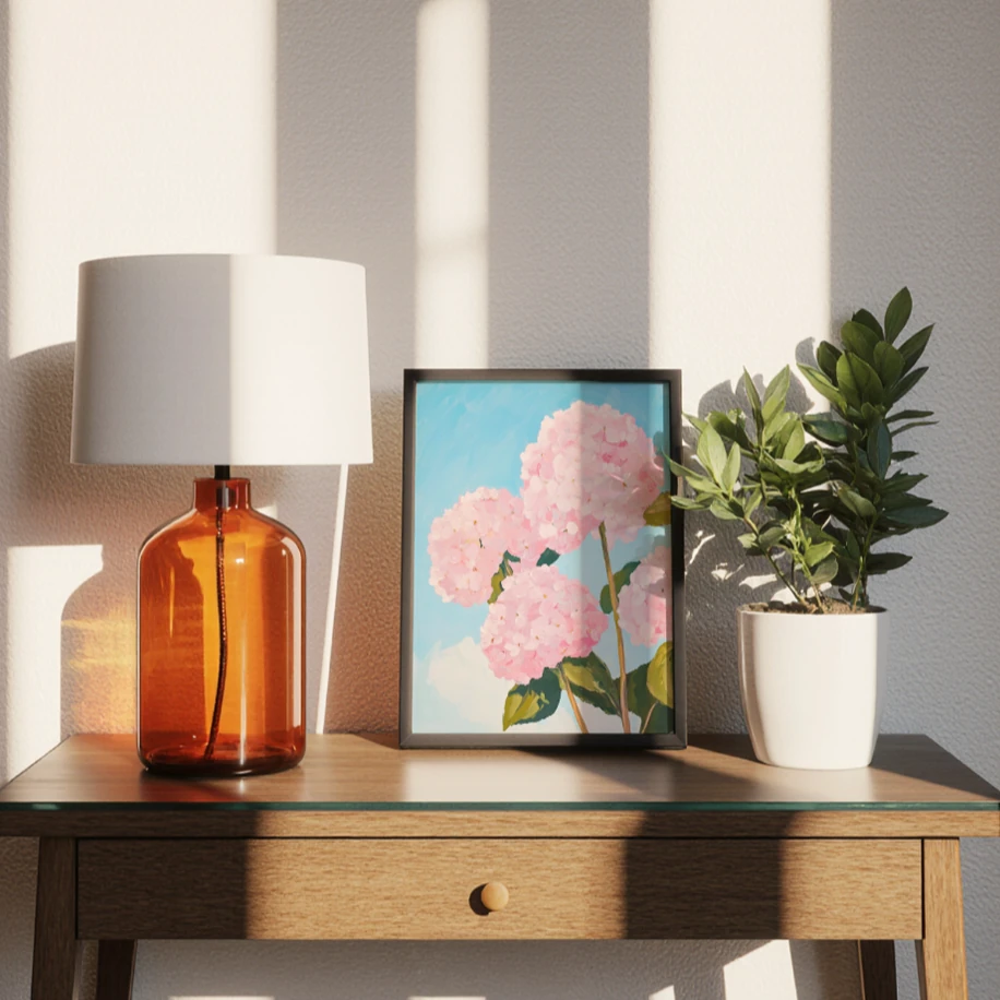 Pembe Ortanca Çiçek Tablosu