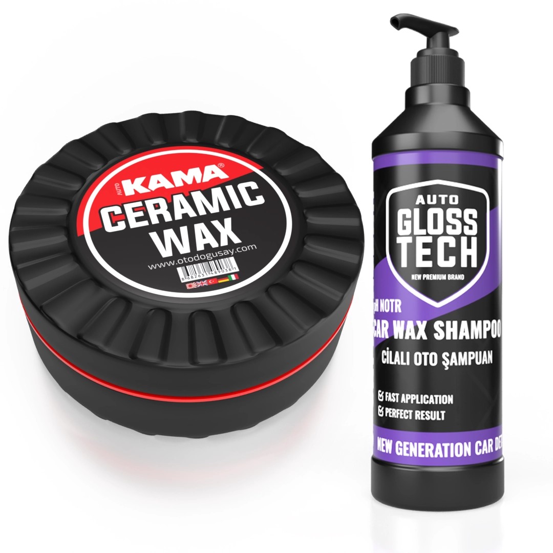 Autokama Ceramic Wax 200ml | Auto Glosstech Cilalı Oto Şampuan 500ml 2'li Set