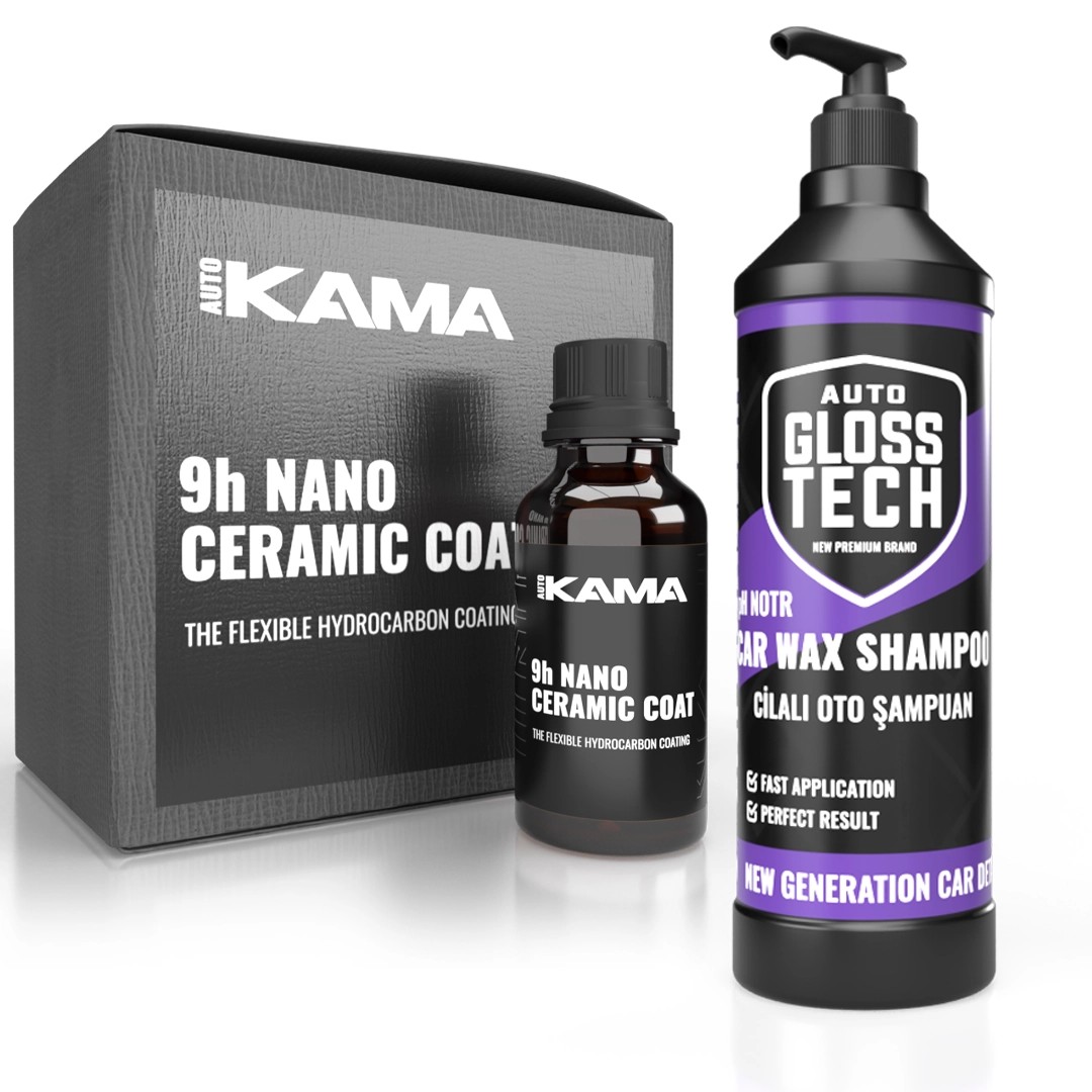 Autokama Ceramic Coat 30ml | Auto Glosstech Cilalı Oto Şampuan 500ml 2'li Set