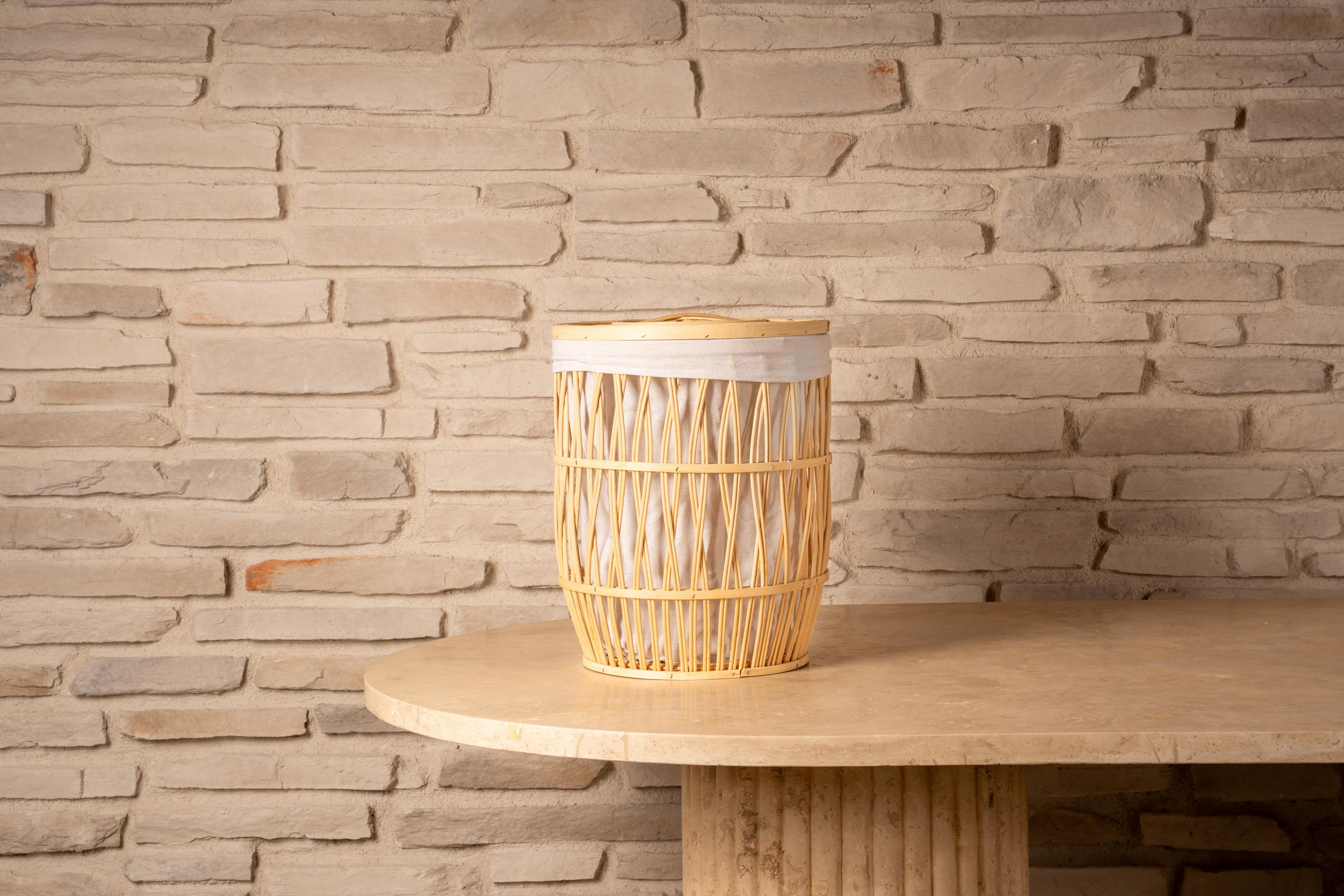 Bambu Yuvarlak Çamaşır Sepeti Natural 